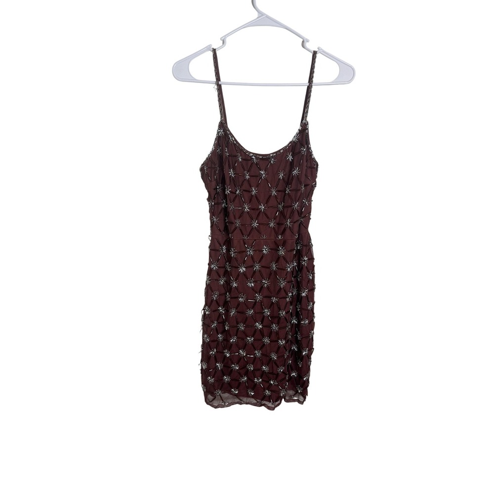Mac Duggal Dress Womens 2 Pink Beaded Tulle Scoop Neck Slip Sheath Mini Party‎